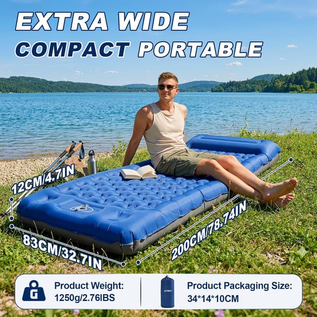 Detalle de JATEKA Materassino Campeggio Singolo Gonfiabile Extra Largo 83 cm con cuscino integrato