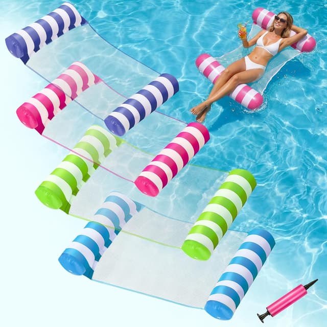 Detalle de OKSUWATER 4-Pack Inflatable Pool Floats (4-in-1 Water Hammock) with Headrest & Footrest