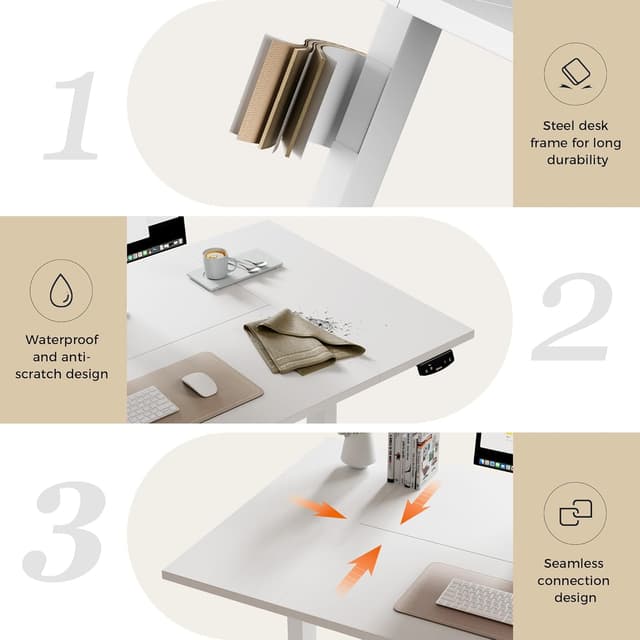 Detalle de Agilestic Height-Adjustable Electric Desk (120x80 cm) with Memory Function, White