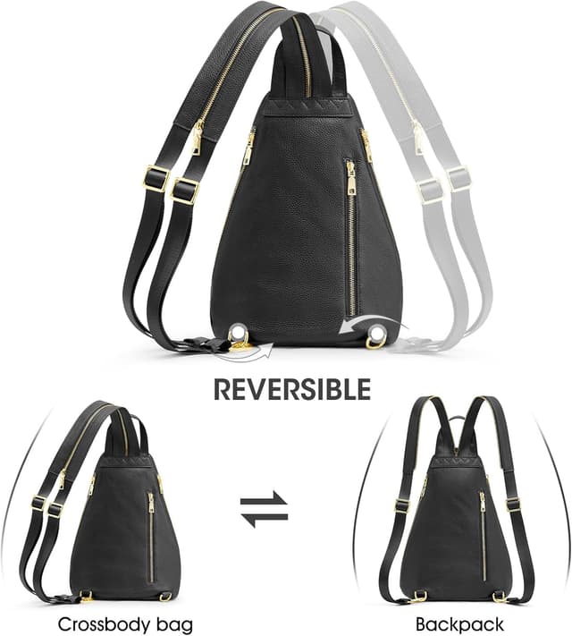 Detalle de Kattee borsa a tracolla da donna in pelle pieno fiore con blocco RFID e trasformazione zaino