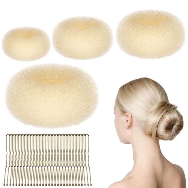 Detalle de URAQT Donut Hair Bun Set (4-teilig) mit Duttkissen in 4 Größen und 30 U-förmigen Haarclips