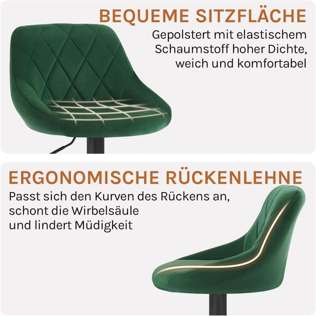 Detalle de WOLTU Barhocker 2er Set mit Lehne, höhenverstellbar & drehbar (dunkelgrün)