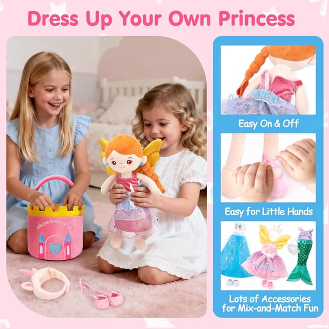Detalle de Hahaland Dress Up Doll Playsets (Princess, Mermaid & Unicorn) with Plush Carry Bag