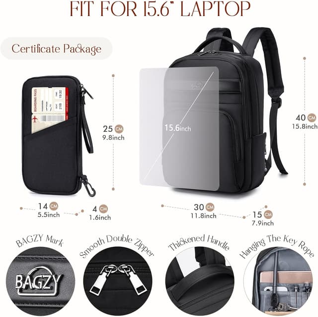 Detalle de BAGZY 40x30x15cm underseat cabin bag backpack with 15.6-inch laptop sleeve (waterproof Oxford) – Beige