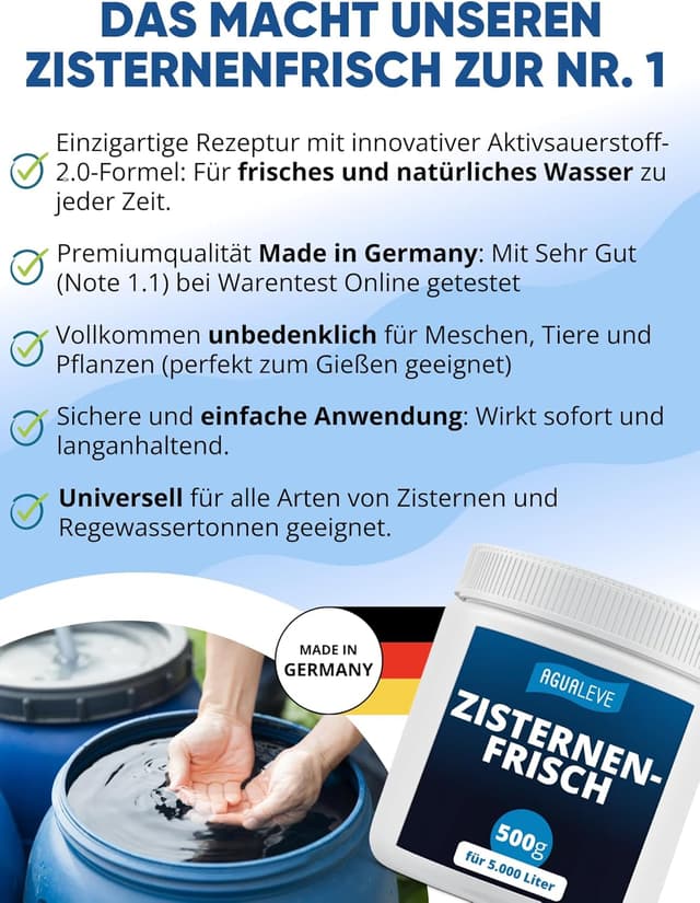 Detalle de AGUALEVE® Zisternenfrisch 500 g – hält Regenwasser frisch, rein & gießtauglich