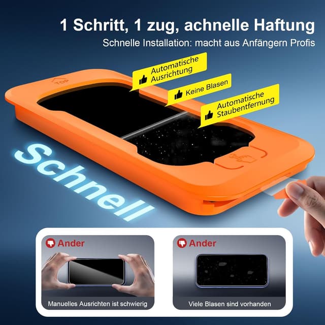 Detalle de NEW'C 3er Set Full Screen Panzerglas für iPhone 16 & iPhone 15 (6,1 Zoll) – Auto-Installation, 9H