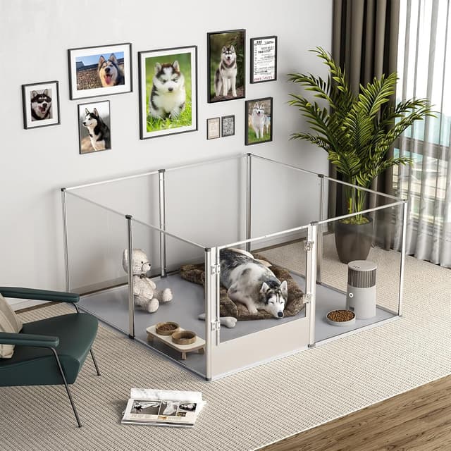 Detalle 2 de BingoPaw Acrylic Dog Playpen Fence – Extra Large Heavy-Duty Clear Exercise Pen (132cm x 132cm x H80.5cm) with Waterproof Fertility Pad