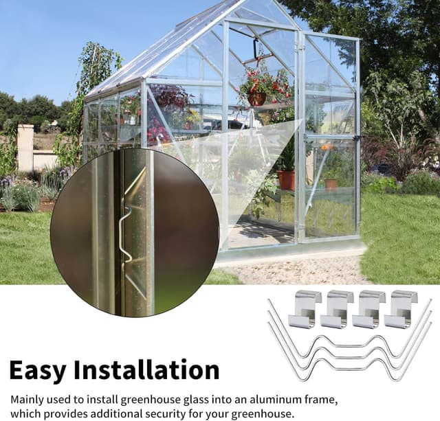 Detalle 2 de 50 pcs Greenhouse Glass Clips (25 W Glazing Clips & 25 Z Overlap Clips) – Stainless Steel glazing fixing clips for glass panels