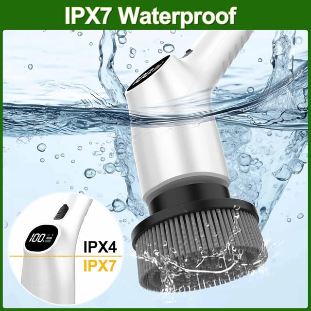 Thumbnail 6 de Vicmayun Elektrische Reinigungsbürste mit 7 Wechselbürsten, IPX7 & verstellbarem Griff (30–120 cm)