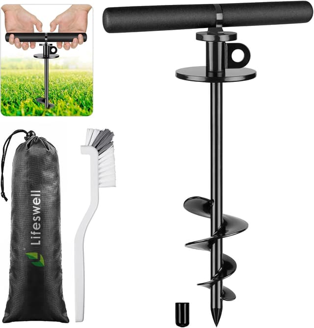 Detalle de Lifeswell Dog Anchor 15 Inch Heavy Duty Alloy Steel Tie Out Stake (Black) for Medium to Large Dogs