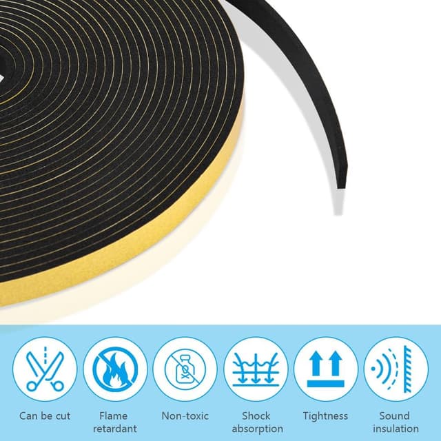 Detalle de Flintronic Nastro autoadesivo in schiuma (12 x 3 mm) per guarnizioni di porte e finestre, 10 m