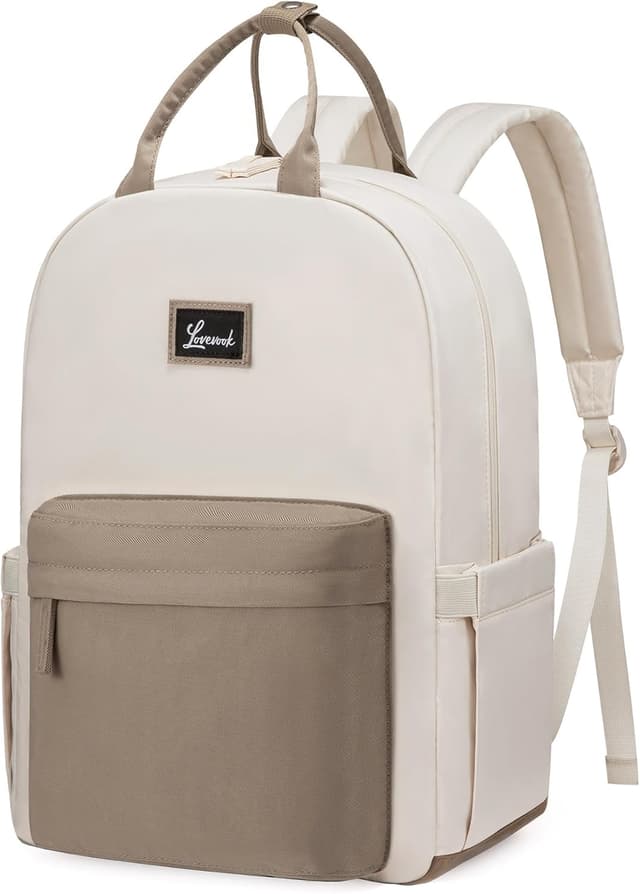 Detalle de LOVEVOOK Damen-Rucksack mit Laptopfach bis 15,6 Zoll – eleganter City-/Schulrucksack in Beige-Khaki