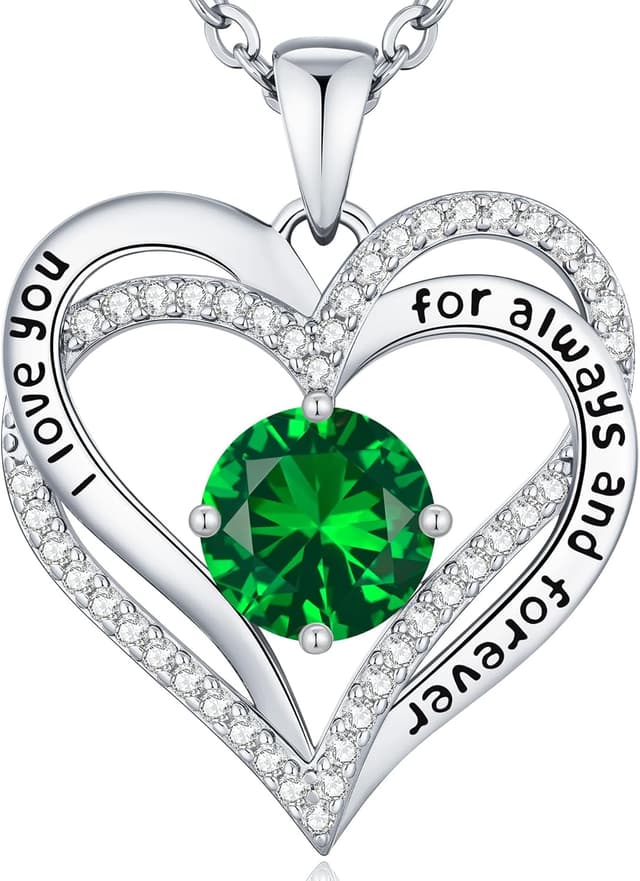 Detalle de CDE Damen Herz-Anhänger Halskette mit Gravur, 5A Kubikzirkonia und Geburtsstein-Optionen