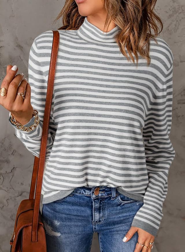 Detalle 2 de Dokotoo Women’s Striped Pullover Jumper with Half Turtleneck (Long Sleeve, Lightweight Knit)