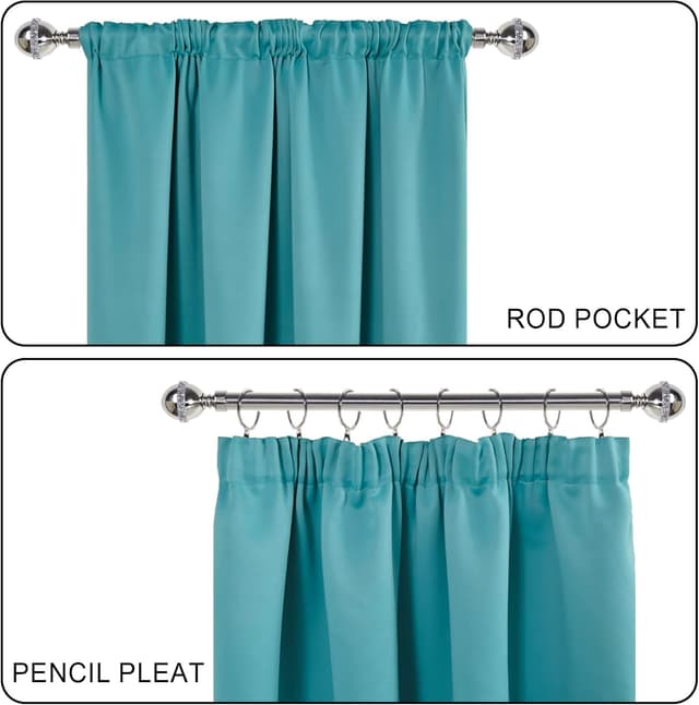 Detalle de JIUZHEN Verdunklungsvorhänge mit Kräuselband, Thermovorhang blickdicht (Türkis) – 2er-Set, H200 × B140 cm