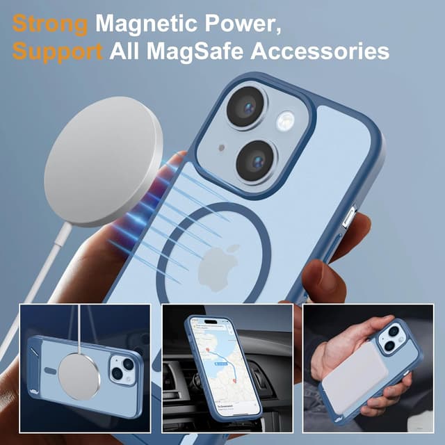 Detalle de Coque magnétique jrester pour iPhone 13 avec support et protections (TPU/PC) – Bleu