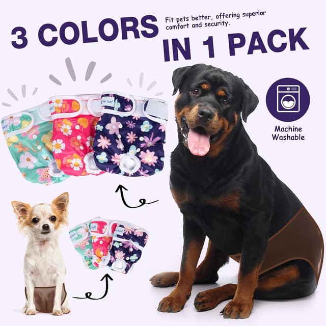 Detalle 2 de Pet Soft Dog Nappies Female (3 Pack) – Small washable, leak-proof dog period pants with adjustable waistband