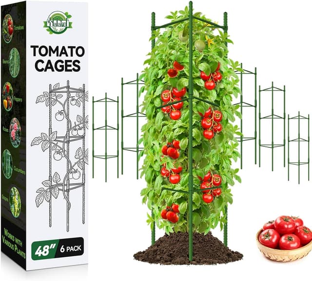 Detalle de Halatool 6 Pack Adjustable Tomato Cages (up to 120cm) – Garden Stakes Support Frame for Pots & Raised Beds