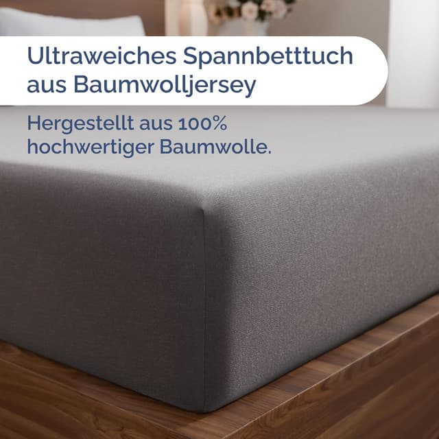 Detalle de Spannbettlaken Jersey 90x200 cm aus 100% Baumwolle – dunkelgrau, für Matratzen bis 30 cm