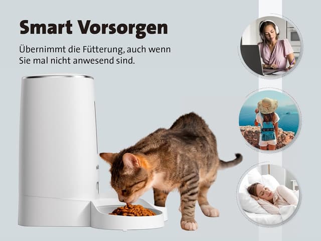 Detalle de Molly&Cody Lucky Futterautomat für Katzen & Hunde mit 4-L-Behälter, Zeitplan und doppeltem Napf