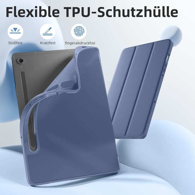Detalle de Vobafe Schutzhülle für Samsung Galaxy Tab S10 Lite / S10 FE / S9 FE (10,9 Zoll) & S9 (11 Zoll) – mit S-Pen-Halter, Standfunktion, Auto Schlaf/Wachen, Blaugrau