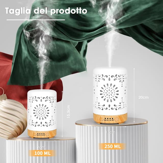 Thumbnail 6 de Vankarr Diffusore di oli essenziali a ultrasuoni 250 ml con luci LED e timer