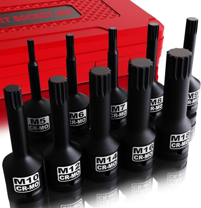 Detalle de KIRXST 1/2 Inch Impact XZN Triple Square Bit Socket Set (M5–M18) – 10 Piece