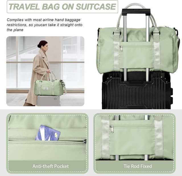 Detalle de HYC00 Sac de sport femme homme avec compartiment chaussures et poche humide – sac de gym weekender Vert Herbe