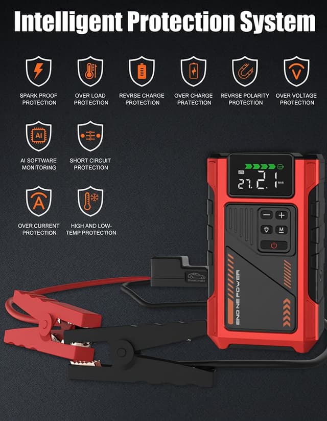 Detalle 2 de Eigotrav 6000A Jump Starter Power Pack with 150 PSI Air Compressor (12V, LCD, LED light, 10L petrol / 8.5L diesel)