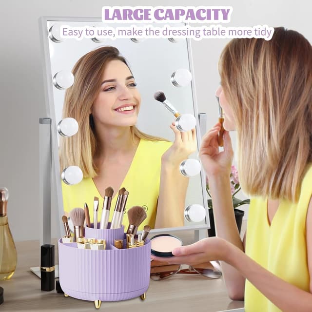 Thumbnail 6 de 360° Drehbarer Make-up Organizer mit 5 Fächern – Make-up & Pinselhalter in Violett