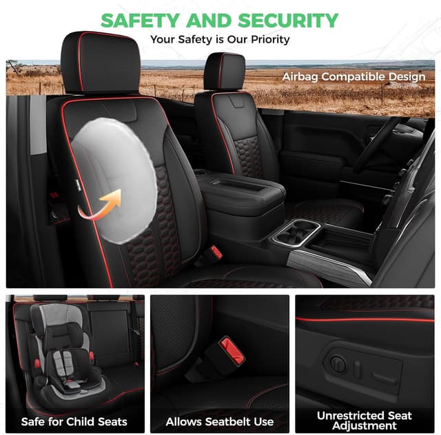 Detalle de RIDEPOSH Custom Leather Seat Covers for Silverado/Sierra 1500 (2019–2026) & 2500HD/3500HD Crew Cab (2020–2026)