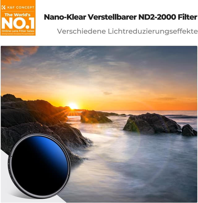 Detalle 2 de K&F CONCEPT Nano K-Serie variabler ND-Filter 55 mm (ND2–ND2000, 1–11 Blendenstufen)