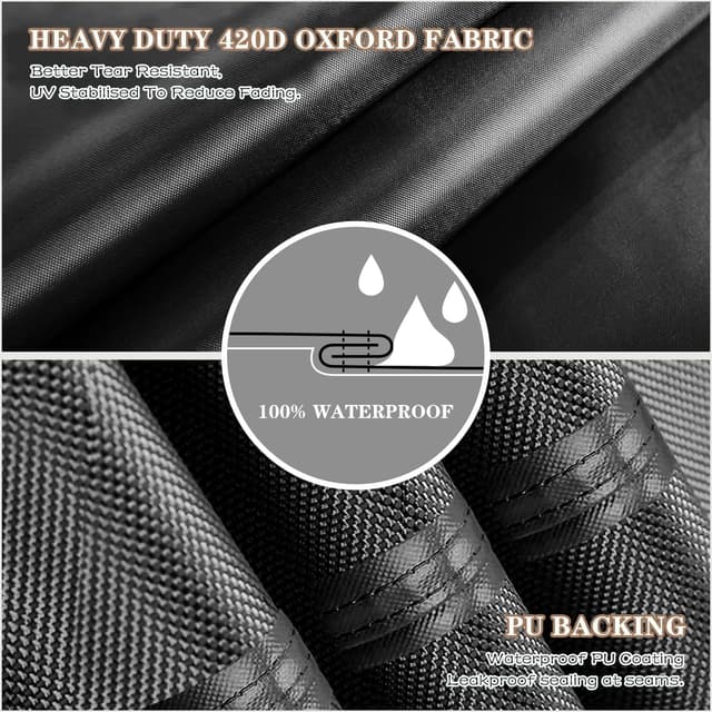 Detalle de PATIO PLUS Patio Loveseat Cover (420D Oxford, waterproof & windproof) L180/190cm x W80cm x H75/90cm in black