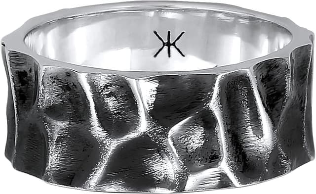 Detalle de Kuzzoi Bague pour homme en argent sterling 925 martelé, large (10 mm) et oxydée, taille 54-66