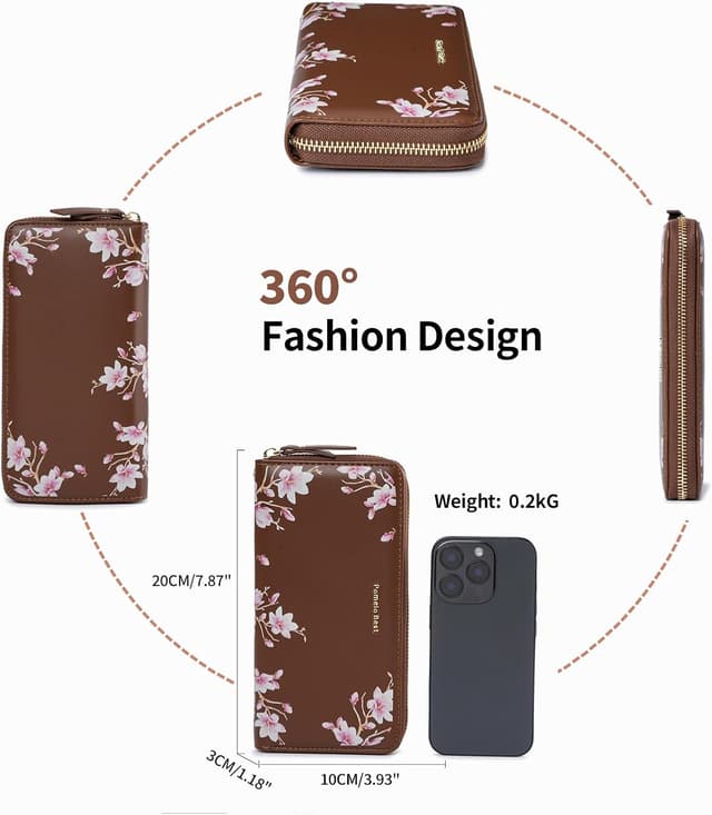 Detalle de Pomelo Best Portefeuille femme en cuir PU zippé avec sangle et blocage RFID