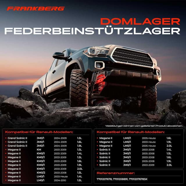 Detalle de Frankberg Federbeinstützlager Vorderachse (links oder rechts) – kompatibel u. a. mit Scenic II & Megane II, 7701207678