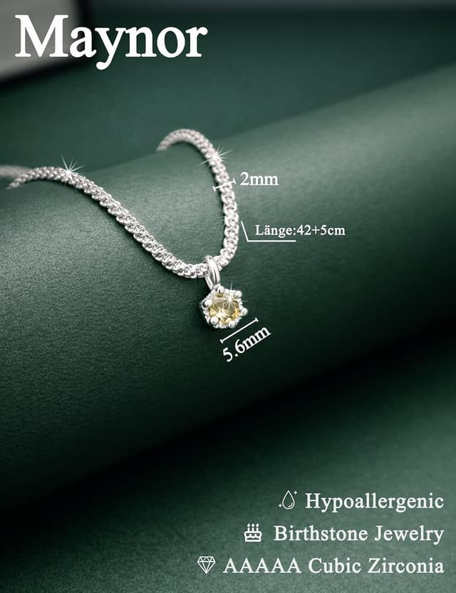 Detalle 2 de Maynor Geburtsstein-Halskette für Damen aus 925 Sterling Silber mit Zirkonia-Anhänger (12 Farben) – personalisierbar