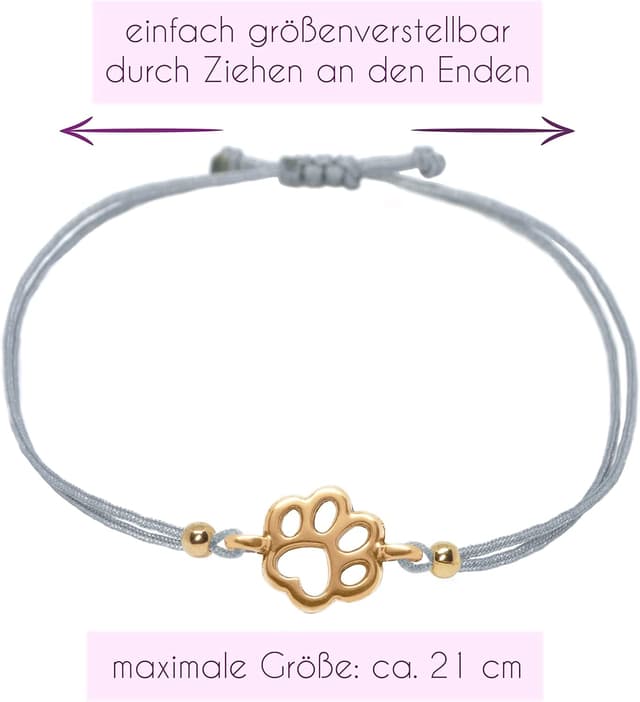 Detalle de Selfmade Jewelry Armband Damen Roségold „Pfote“ – größenverstellbares Makramee mit Geschenkverpackung