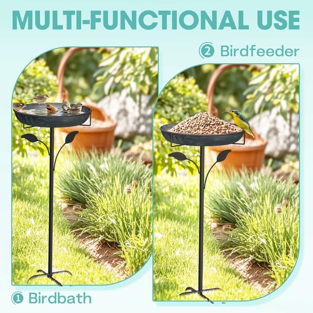 Detalle de WELDUN Vogeltränke Vogelbad 30 cm aus Metall – Futter- und Wasserschale für draußen