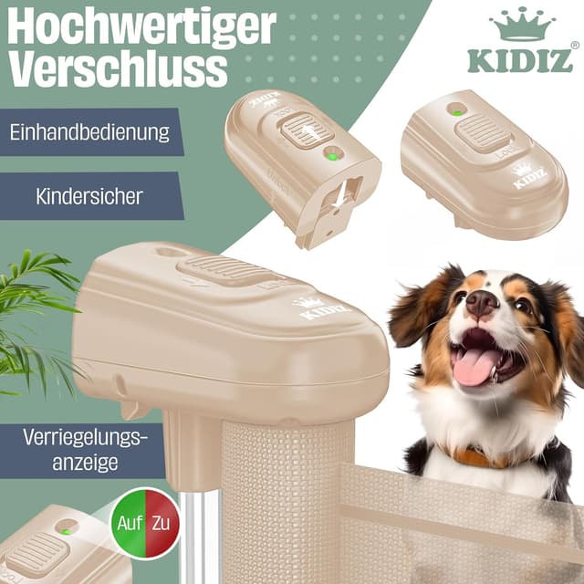 Detalle de KIDIZ Treppenschutzgitter & Türschutzgitter ausziehbar (0–180 cm) mit Verriegelungsanzeige