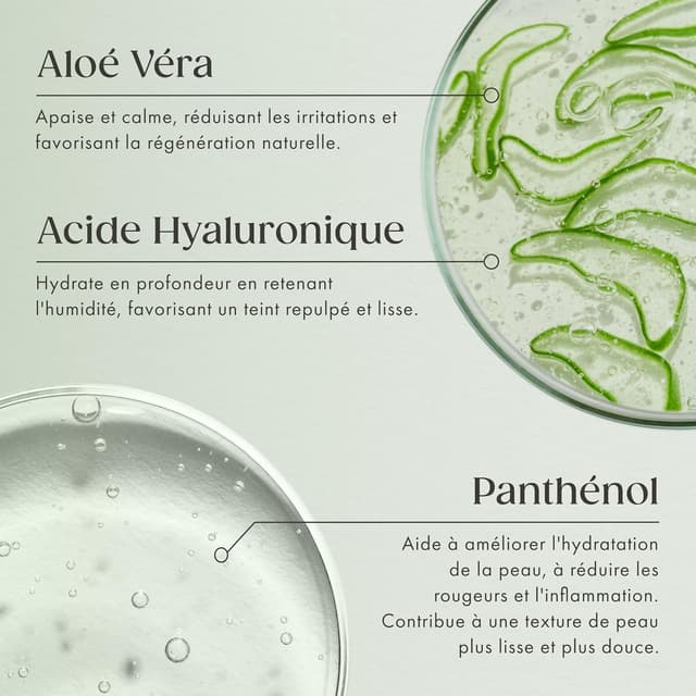 Detalle de Satin Naturel Gel d’Aloe Vera Bio 200 ml (100% vegan) avec acide hyaluronique et panthénol
