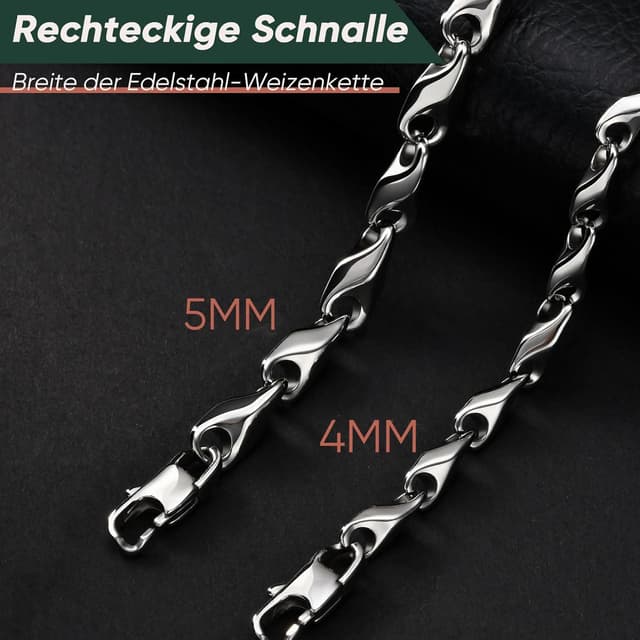 Detalle de XUANPAI Herren-Armband aus Edelstahl – Weizenkette 4/5 mm in Gold vergoldet, Silber oder Schwarz