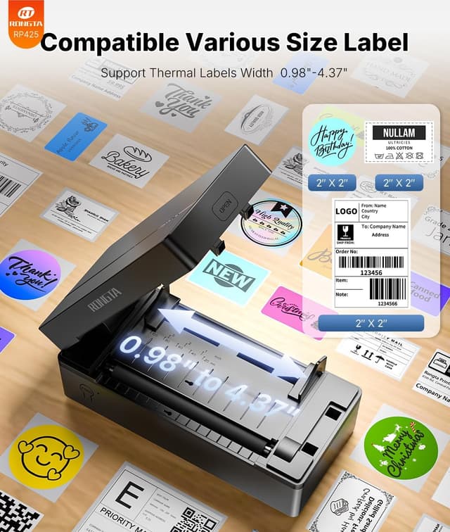 Detalle de Rongta RP425 Bluetooth Thermal Shipping Label Printer (Wireless 4x6) for Postage & Address Labels