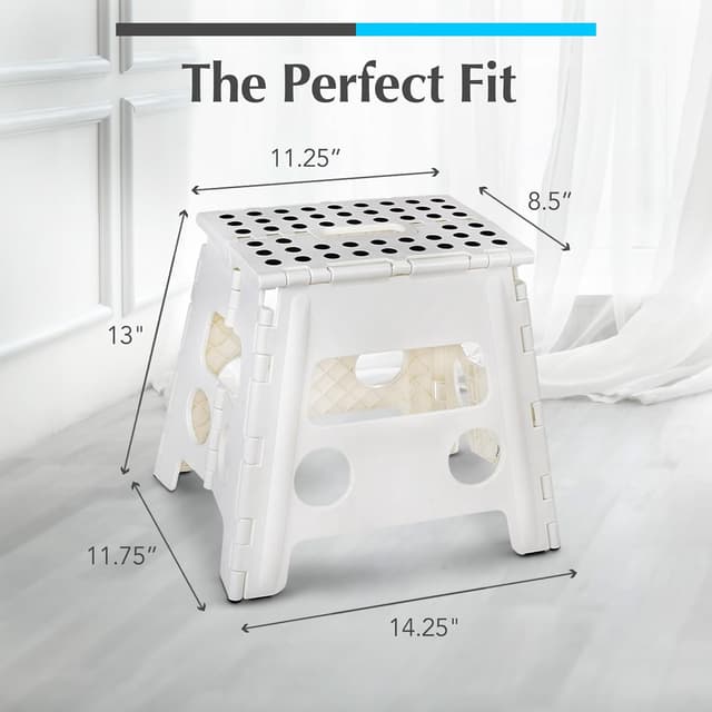 Detalle de Handy Laundry Folding Lightweight Step Stool (White, 13 inch) — 300 lb capacity, gripped surface, easy one-flip open