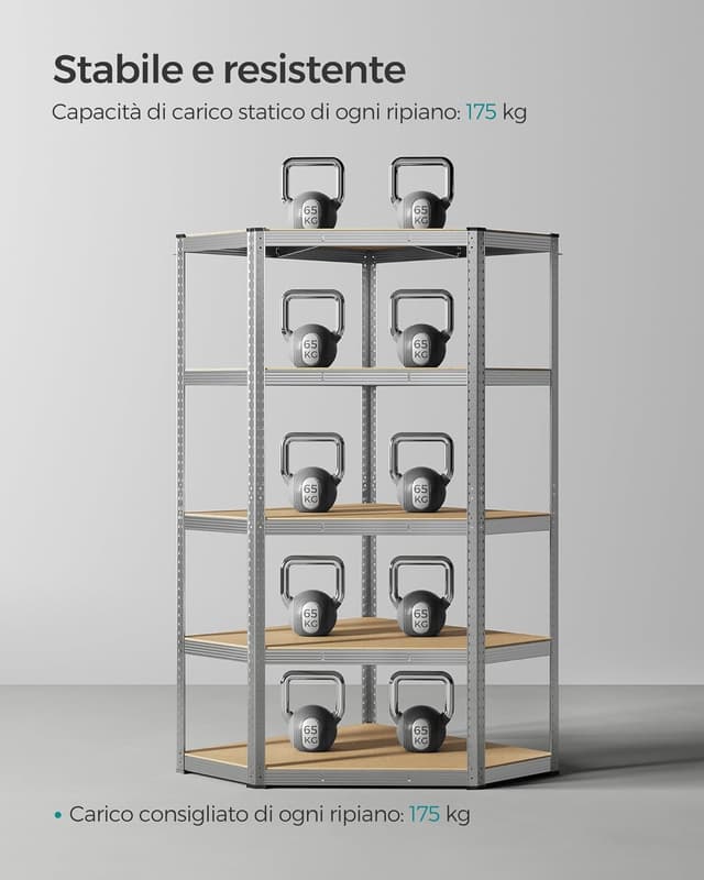 Detalle 2 de SONGMICS GLR080E01 – Scaffale angolare a 5 ripiani in acciaio per carichi fino a 875 kg
