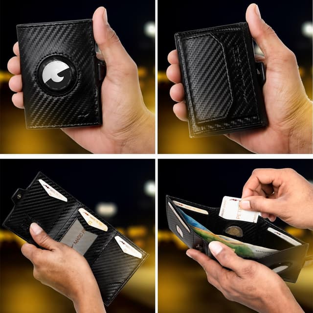 Detalle de Marc Peter Jupiter Airtag Echtleder Geldbörse mit XL-Münzfach – kleines Portemonnaie für Herren (bis 11 Karten, RFID) | AirTag-kompatibel