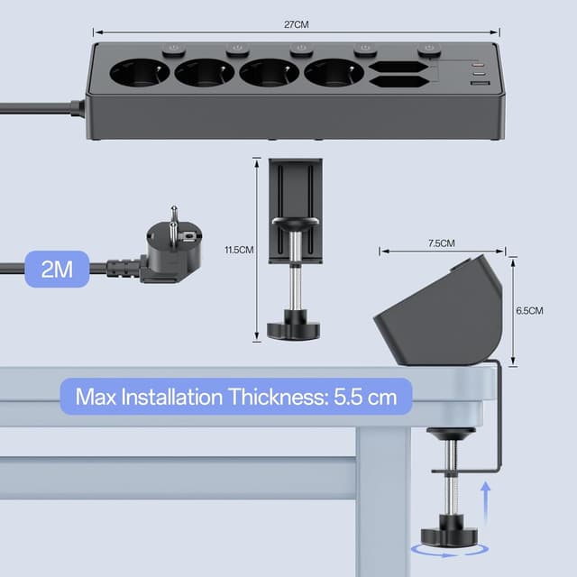 Thumbnail 6 de KEMELO Ciabatta Multipresa con protezione da sovratensioni, 6 prese AC e 3 USB (PD 30W) con interruttore