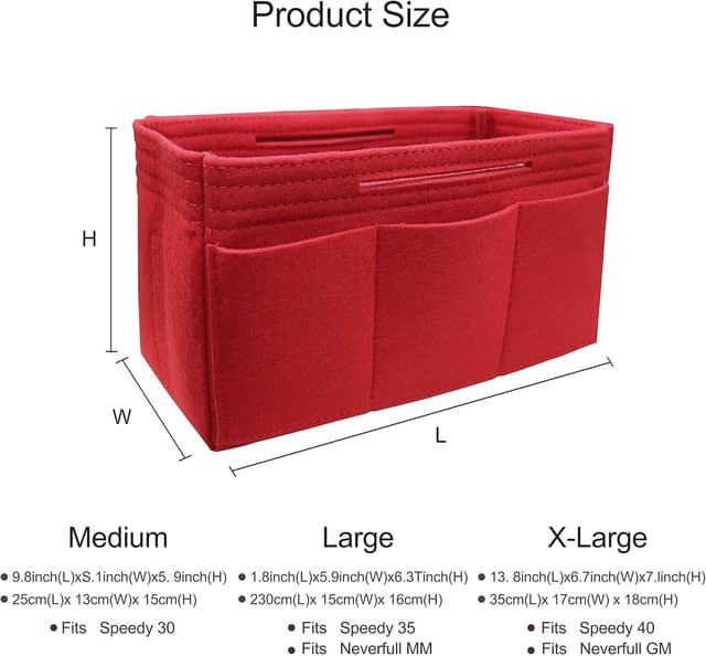 Detalle de Soyizom Felt Handbag Organiser Insert (Bag-in-bag) — Large for Neverfull Red