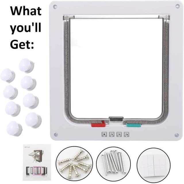 Detalle de Chatière pour chat avec fermeture magnétique à 4 voies et moustiquaire (XL, blanc) – pour chats et petits chiens