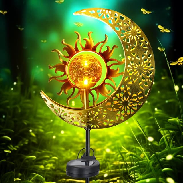 Detalle de Wudyfei Solar Garden Lights Outdoor Moon Light with Crackle Glass Globe